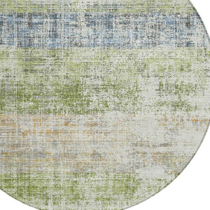 HomeRoots 8' Vibrant Green, Ivory & Blue Round Striped Washable Rug - Perfect for Indoor & Outdoor Spaces! 689975