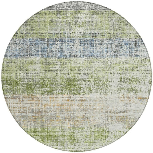 HomeRoots 8' Vibrant Green, Ivory & Blue Round Striped Washable Rug - Perfect for Indoor & Outdoor Spaces! 689975