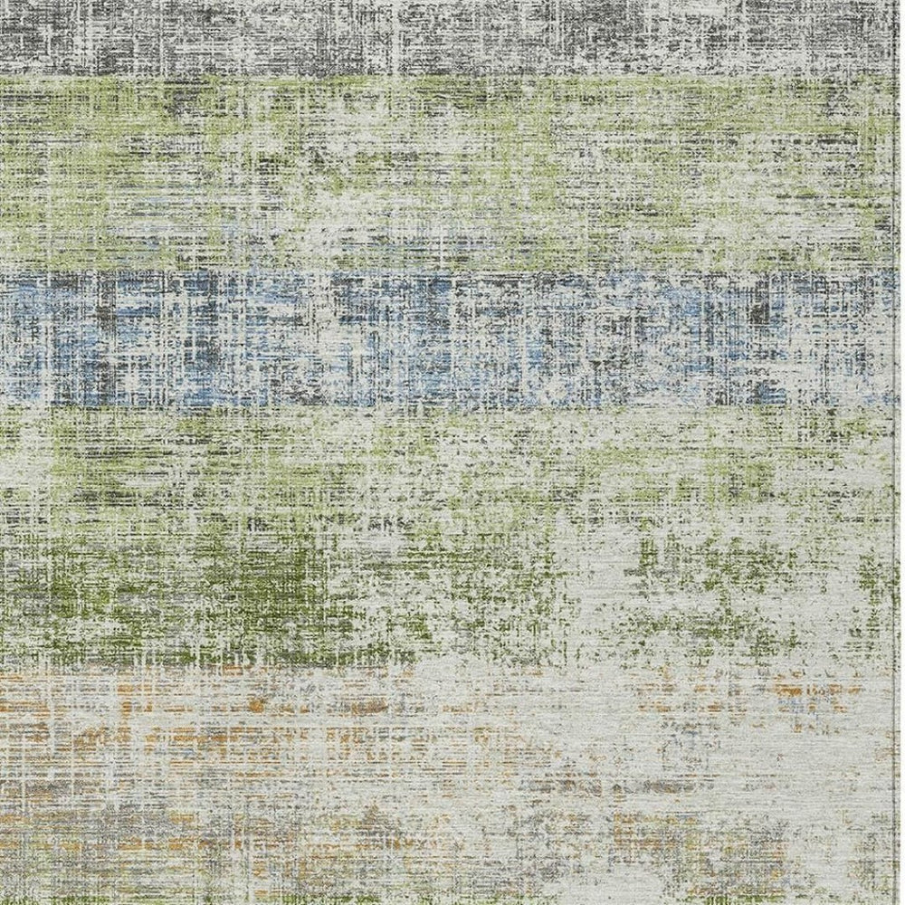 HomeRoots 8' X 10' Striped Washable Area Rug in Green, Ivory & Blue - Perfect for Indoor & Outdoor Spaces! 689976