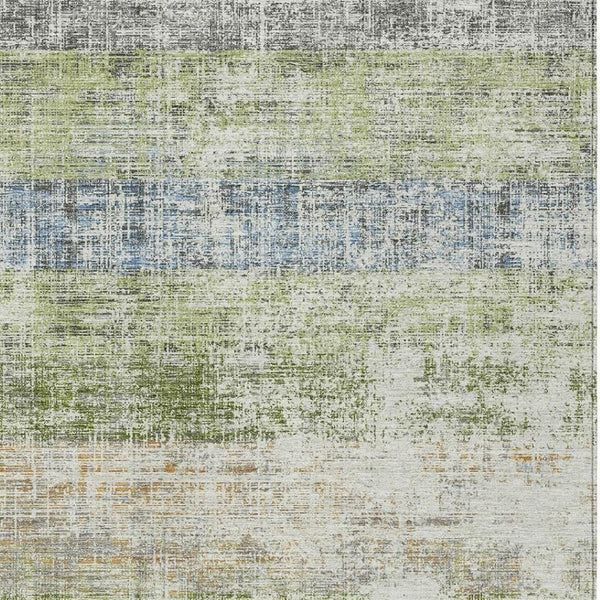 HomeRoots 8' X 10' Striped Washable Area Rug in Green, Ivory & Blue - Perfect for Indoor & Outdoor Spaces! 689976