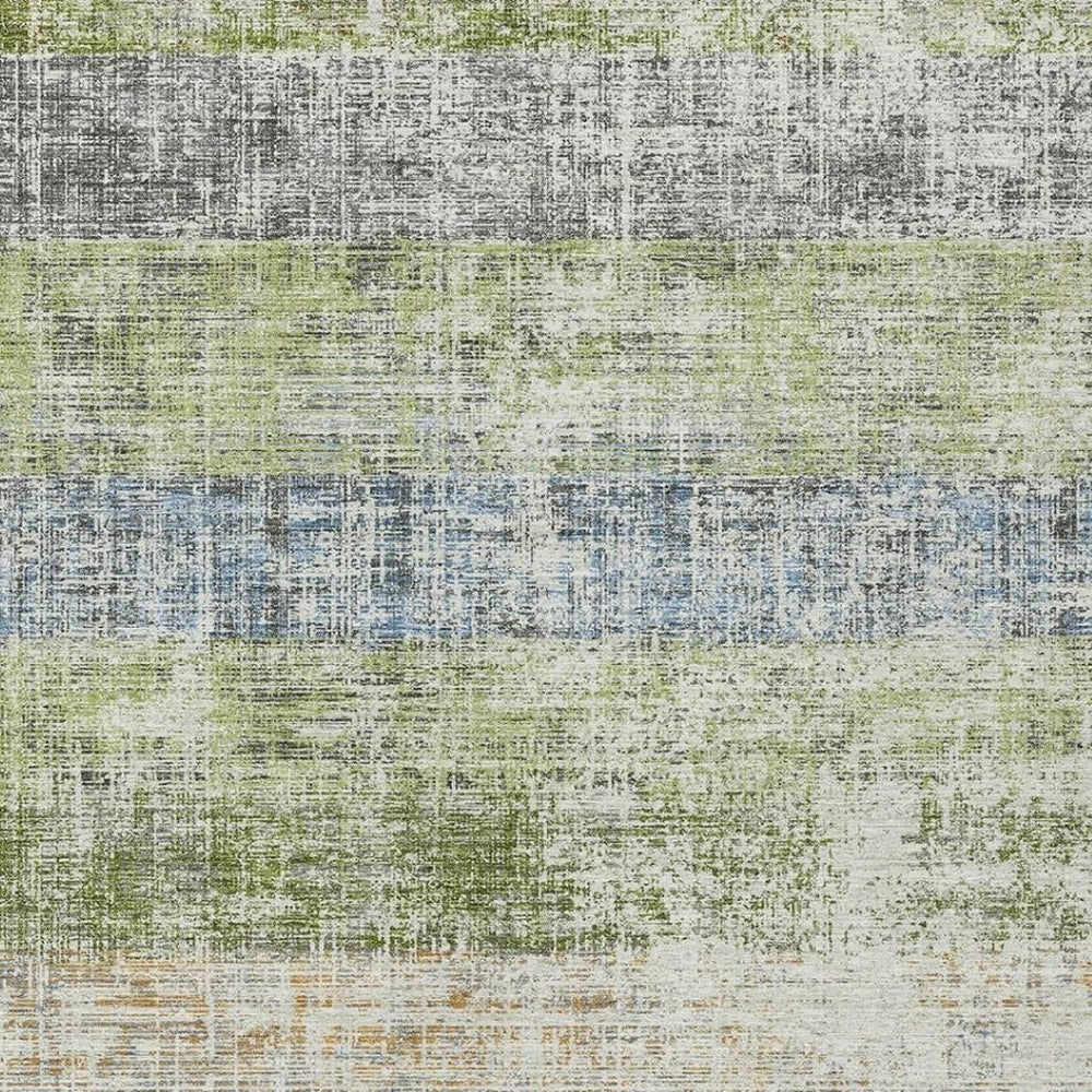 HomeRoots 9' X 12' Striped Washable Area Rug in Green, Ivory & Blue - Durable, Stylish & Perfect for Any Space! 689977