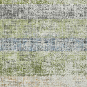 HomeRoots 9' X 12' Striped Washable Area Rug in Green, Ivory & Blue - Durable, Stylish & Perfect for Any Space! 689977