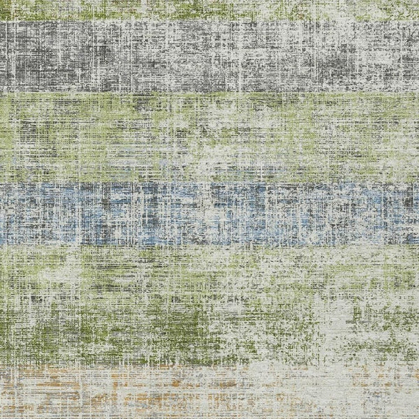 HomeRoots 9' X 12' Striped Washable Area Rug in Green, Ivory & Blue - Durable, Stylish & Perfect for Any Space! 689977