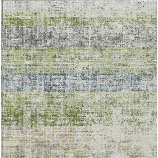HomeRoots 9' X 12' Striped Washable Area Rug in Green, Ivory & Blue - Durable, Stylish & Perfect for Any Space! 689977