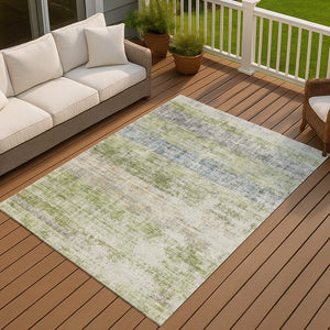 HomeRoots 9' X 12' Striped Washable Area Rug in Green, Ivory & Blue - Durable, Stylish & Perfect for Any Space! 689977