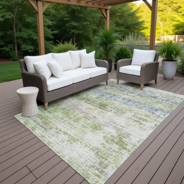 HomeRoots 9' X 12' Striped Washable Area Rug in Green, Ivory & Blue - Durable, Stylish & Perfect for Any Space! 689977