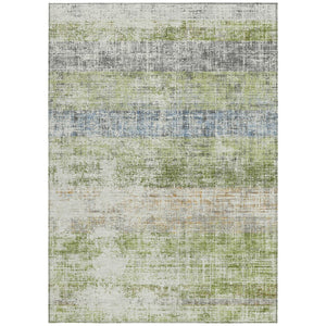 HomeRoots 10' Stylish Washable Green, Ivory & Blue Striped Indoor/Outdoor Area Rug for Versatile Home Use 689978