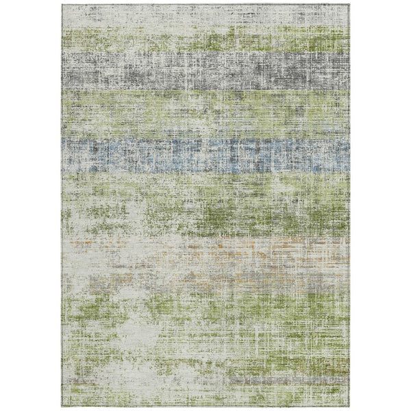 HomeRoots 10' Stylish Washable Green, Ivory & Blue Striped Indoor/Outdoor Area Rug for Versatile Home Use 689978