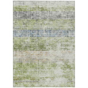 HomeRoots 10' Stylish Washable Green, Ivory & Blue Striped Indoor/Outdoor Area Rug for Versatile Home Use 689978