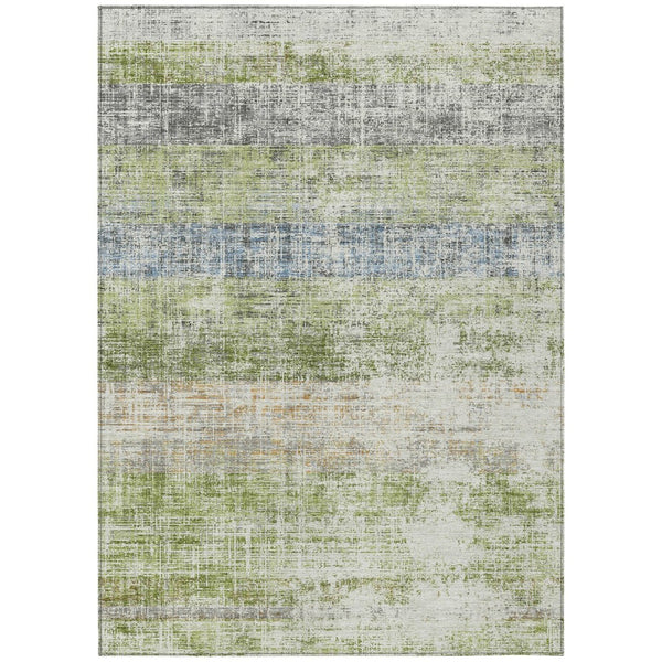 HomeRoots 10' Stylish Washable Green, Ivory & Blue Striped Indoor/Outdoor Area Rug for Versatile Home Use 689978