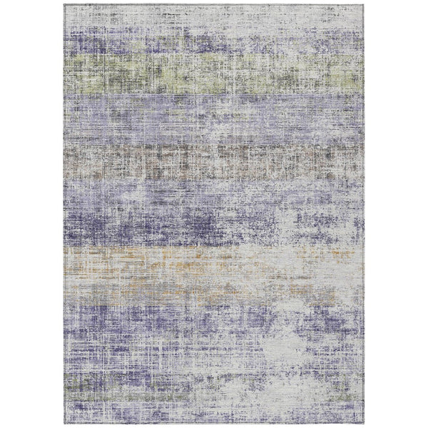 HomeRoots 5' Striped Washable Indoor Outdoor Area Rug in Lavender, Ivory & Gray – Perfect for High-Traffic Spaces! 689980