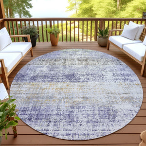 HomeRoots 8' Stylish Lavender, Ivory & Gray Round Washable Area Rug - Durable for Indoor & Outdoor Spaces 689981