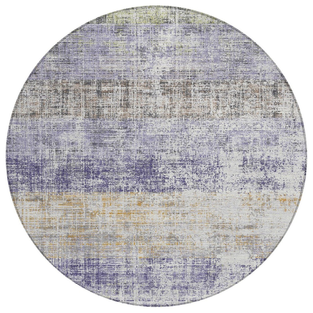 HomeRoots 8' Stylish Lavender, Ivory & Gray Round Washable Area Rug - Durable for Indoor & Outdoor Spaces 689981