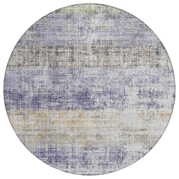 HomeRoots 8' Stylish Lavender, Ivory & Gray Round Washable Area Rug - Durable for Indoor & Outdoor Spaces 689981