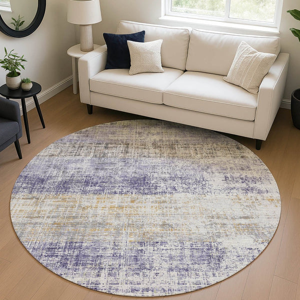 HomeRoots 8' Stylish Lavender, Ivory & Gray Round Washable Area Rug - Durable for Indoor & Outdoor Spaces 689981