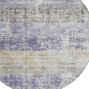 HomeRoots 8' Stylish Lavender, Ivory & Gray Round Washable Area Rug - Durable for Indoor & Outdoor Spaces 689981