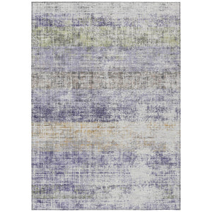 HomeRoots 10' Stylish Lavender, Ivory & Gray Striped Washable Area Rug for Indoor & Outdoor Spaces, Easy Care 689984