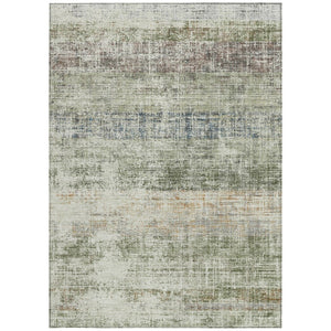 HomeRoots 5' X 8' Olive Green Beige Brown Striped Washable Rug - Durable Indoor/Outdoor Style for High Traffic Areas 689986