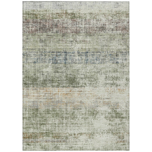 HomeRoots 5' X 8' Olive Green Beige Brown Striped Washable Rug - Durable Indoor/Outdoor Style for High Traffic Areas 689986