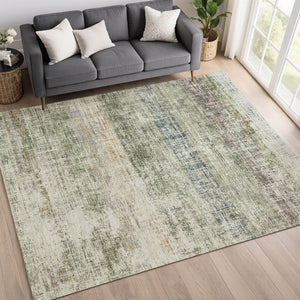 HomeRoots 5' X 8' Olive Green Beige Brown Striped Washable Rug - Durable Indoor/Outdoor Style for High Traffic Areas 689986