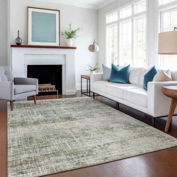 HomeRoots 5' X 8' Olive Green Beige Brown Striped Washable Rug - Durable Indoor/Outdoor Style for High Traffic Areas 689986
