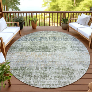 HomeRoots 8' Striped Olive Green, Beige & Brown Round Washable Area Rug for Indoor & Outdoor Spaces 689987