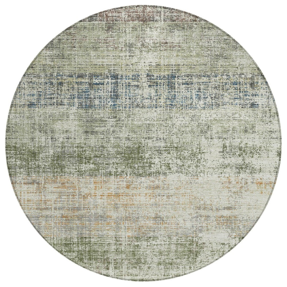 HomeRoots 8' Striped Olive Green, Beige & Brown Round Washable Area Rug for Indoor & Outdoor Spaces 689987
