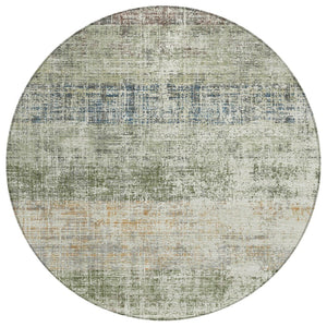 HomeRoots 8' Striped Olive Green, Beige & Brown Round Washable Area Rug for Indoor & Outdoor Spaces 689987