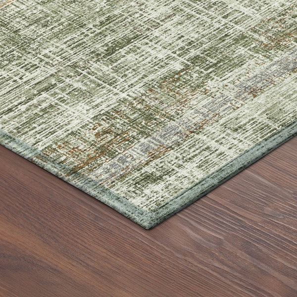 HomeRoots 8' Striped Olive Green, Beige & Brown Round Washable Area Rug for Indoor & Outdoor Spaces 689987