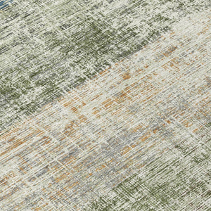 HomeRoots 8' Striped Olive Green, Beige & Brown Round Washable Area Rug for Indoor & Outdoor Spaces 689987