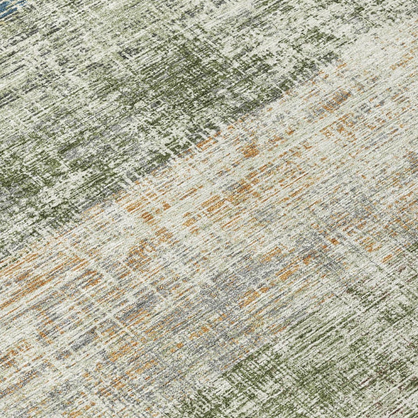 HomeRoots 8' Striped Olive Green, Beige & Brown Round Washable Area Rug for Indoor & Outdoor Spaces 689987