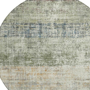 HomeRoots 8' Striped Olive Green, Beige & Brown Round Washable Area Rug for Indoor & Outdoor Spaces 689987