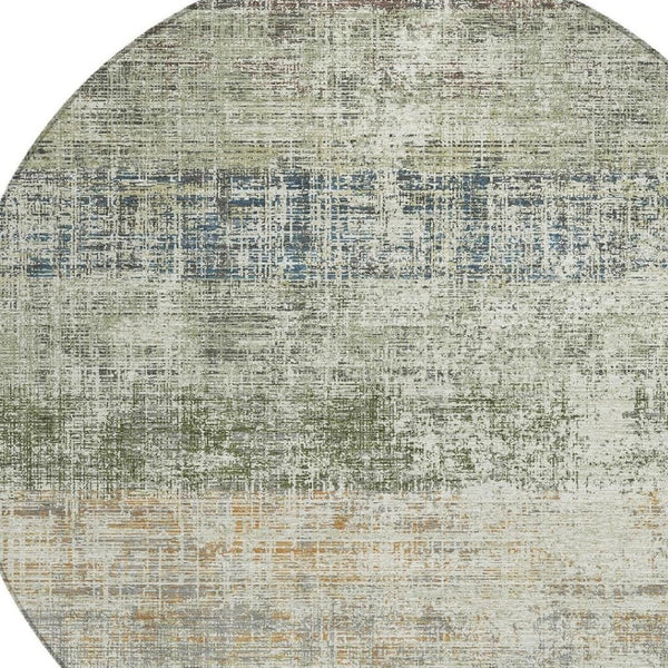 HomeRoots 8' Striped Olive Green, Beige & Brown Round Washable Area Rug for Indoor & Outdoor Spaces 689987