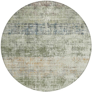 HomeRoots 8' Striped Olive Green, Beige & Brown Round Washable Area Rug for Indoor & Outdoor Spaces 689987