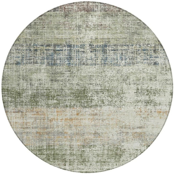 HomeRoots 8' Striped Olive Green, Beige & Brown Round Washable Area Rug for Indoor & Outdoor Spaces 689987