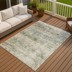 HomeRoots 8' X 10' Stylish Olive Green Striped Washable Area Rug – Durable, Versatile, for Indoor & Outdoor Use! 689988