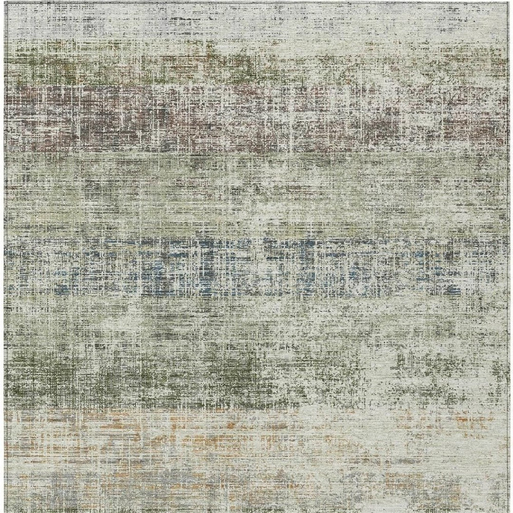 HomeRoots 9' X 12' Olive Green, Beige & Brown Striped Area Rug - Durable, Washable for Indoor/Outdoor Use! 689989