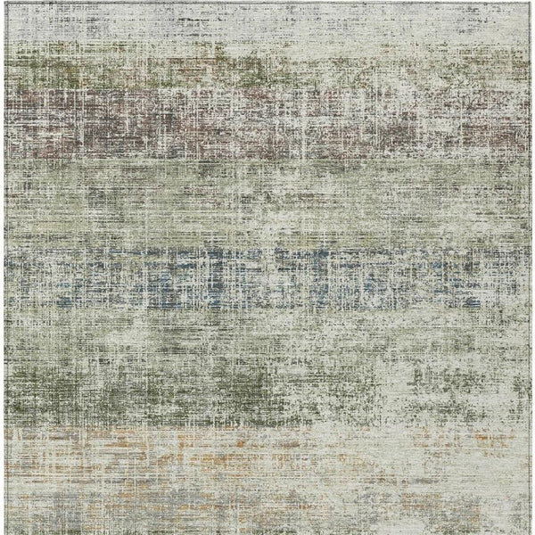 HomeRoots 9' X 12' Olive Green, Beige & Brown Striped Area Rug - Durable, Washable for Indoor/Outdoor Use! 689989
