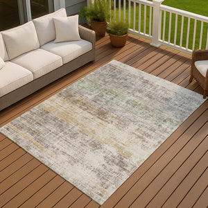 HomeRoots 5' X 8' Beige and Brown Striped Washable Area Rug for Indoor & Outdoor Use – Durable & Stylish! 689992