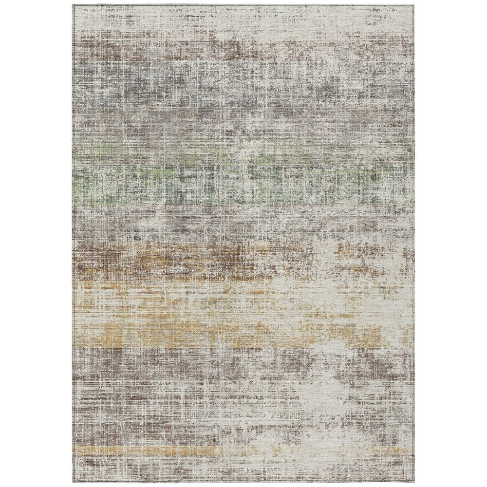 HomeRoots 5' X 8' Beige and Brown Striped Washable Area Rug for Indoor & Outdoor Use – Durable & Stylish! 689992