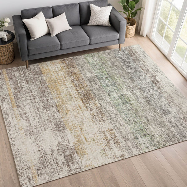 HomeRoots 5' X 8' Beige and Brown Striped Washable Area Rug for Indoor & Outdoor Use – Durable & Stylish! 689992