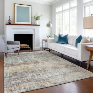 HomeRoots 5' X 8' Beige and Brown Striped Washable Area Rug for Indoor & Outdoor Use – Durable & Stylish! 689992