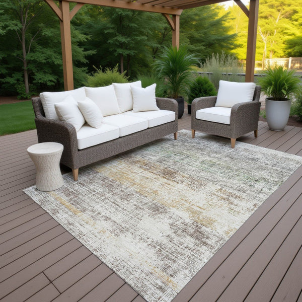 HomeRoots 5' X 8' Beige and Brown Striped Washable Area Rug for Indoor & Outdoor Use – Durable & Stylish! 689992