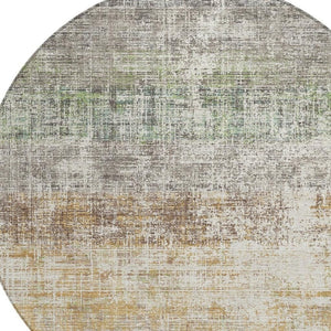 HomeRoots 8' Round Beige and Brown Striped Washable Area Rug – Stylish, Durable, Indoor/Outdoor Comfort! 689993