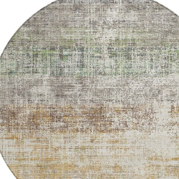 HomeRoots 8' Round Beige and Brown Striped Washable Area Rug – Stylish, Durable, Indoor/Outdoor Comfort! 689993