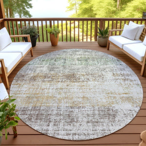 HomeRoots 8' Round Beige and Brown Striped Washable Area Rug – Stylish, Durable, Indoor/Outdoor Comfort! 689993
