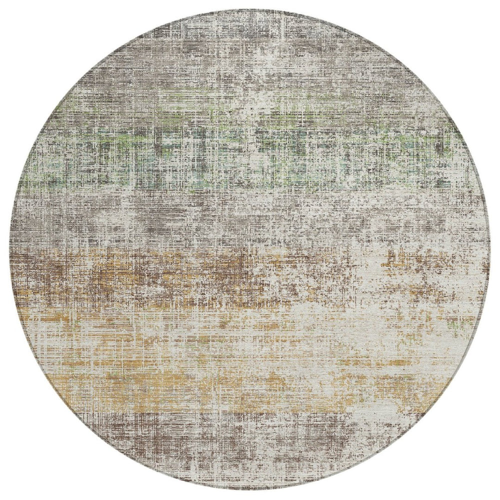 HomeRoots 8' Round Beige and Brown Striped Washable Area Rug – Stylish, Durable, Indoor/Outdoor Comfort! 689993