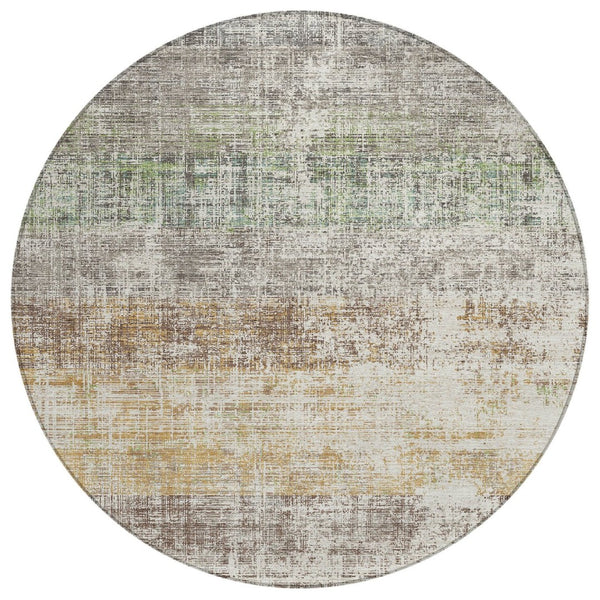 HomeRoots 8' Round Beige and Brown Striped Washable Area Rug – Stylish, Durable, Indoor/Outdoor Comfort! 689993