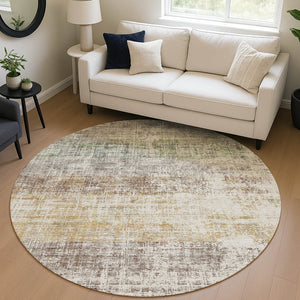 HomeRoots 8' Round Beige and Brown Striped Washable Area Rug – Stylish, Durable, Indoor/Outdoor Comfort! 689993