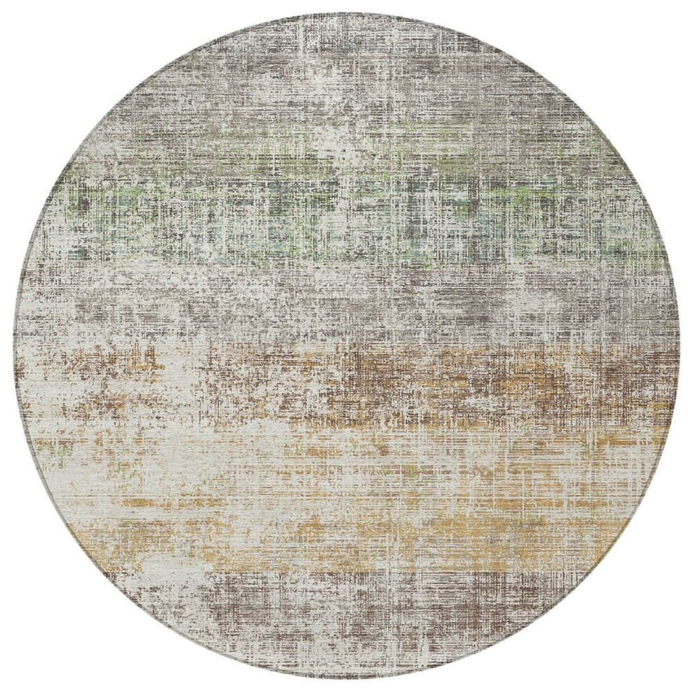 HomeRoots 8' Round Beige and Brown Striped Washable Area Rug – Stylish, Durable, Indoor/Outdoor Comfort! 689993
